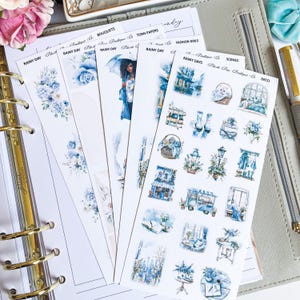 Ensemble décoratif pour les jours de pluie || Premium ou mat transparent || Déco || Journalisation || Bullet Journal || Fleurs || Papiers déchirés || Printemps