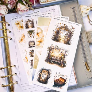 Kit décoratif enchanté || Premium ou mat transparent || Stickers déco || Journalisation || Bullet Journal || Déco florale || Papiers déchirés