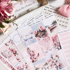 Fleurs de cerisier || Kit d'autocollants pour agenda hebdomadaire pour agendas verticaux || Mat haut de gamme || Kit d'autocollants hebdomadaire || Stickers cygnes || Printemps