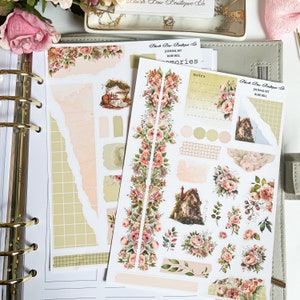 Rose-Hill || Kit d'autocollants de journalisation || Mat premium ou mat transparent || Autocollants de journal || Autocollants floraux || Autocollants roses