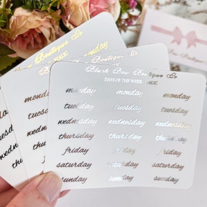 Adesivi trasparenti con caratteri corsivi per i giorni della settimana // adesivi per planner, adesivi di carta trasparenti, elementi essenziali per planner