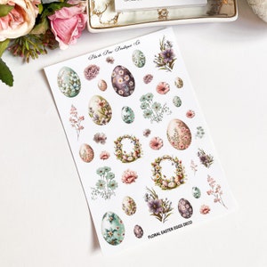 Stickers déco Floral Oeufs de Pâques V1 || Autocollants fonctionnels || Premium || Autocollants printaniers || Autocollants de Pâques || Journalisation || Autocollants floraux