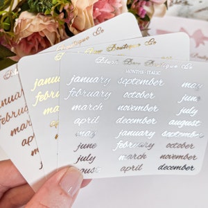 TRANSPARENT FOILED Months Italic font stickers // planner stickers, transparent paper stickers, planner essentials