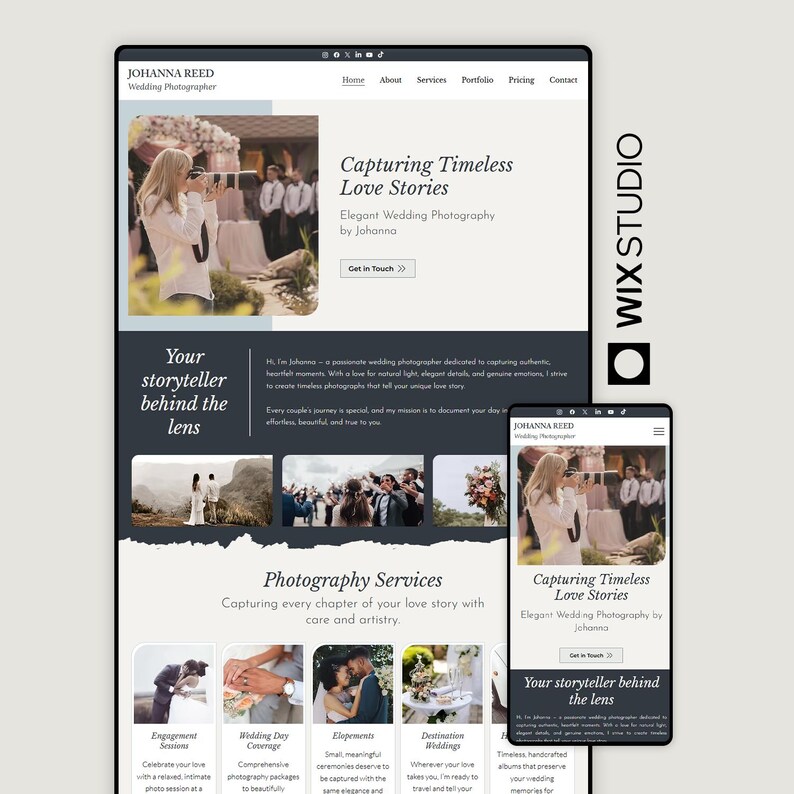 Buy Wedding Photographer Website Template | Wix Studio Portfolio ...
