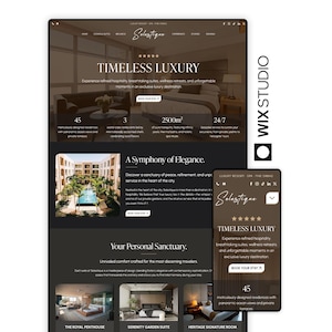 May include: A website design for Selestique, a luxury resort. The design features a dark theme with images of hotel rooms, pools, and text that reads "Timeless Luxury." A mobile version of the website is also displayed.
