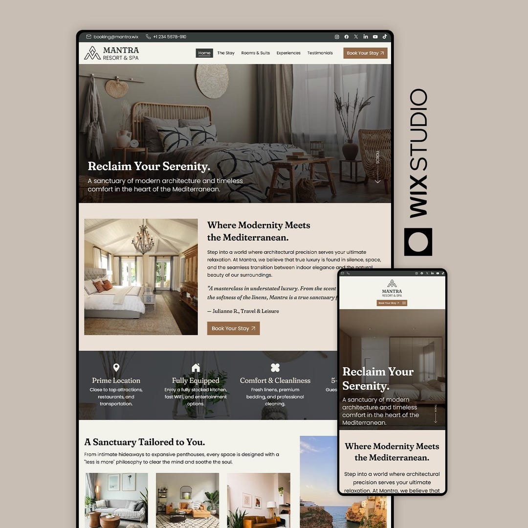 Resort & Hotel Wix Studio Website Template – Modern Airbnb, Vacation ...