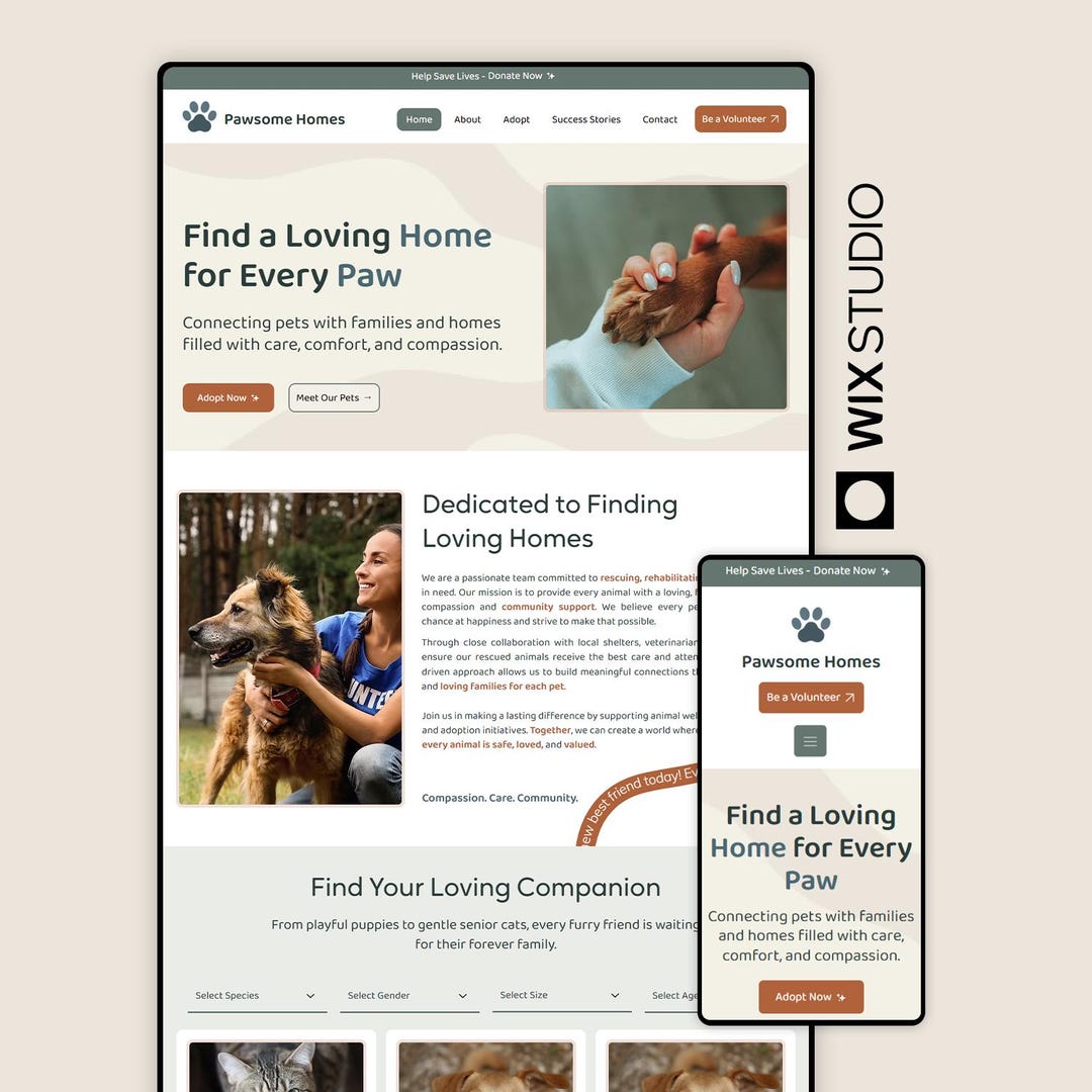 Pet Adoption Wix Studio Website Template – Animal Rescue & Shelter ...