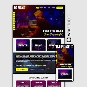 DJ & Music Artist Wix Studio Website Template | Professional Music Portfolio with Custom Booking Page for DJs, Producers, Live Performers