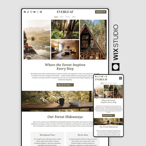 Guesthouse Template for Wix Studio | Forest Lodge & Cabin Website Design | Nature Retreat Vacation Rental | Direct Booking Site for Hosts