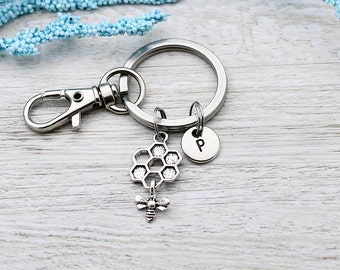 Honey Bee Keychain, Personalized Bumble Bee Charm Keychain, Personalized Bee Accessory, Honey Bee Accessory Gift, Insect Keyring