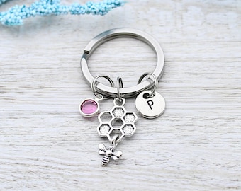 Honey Bee Keychain, Personalized Bumble Bee Charm Keychain, Personalized Bee Accessory, Honey Bee Accessory Gift, Insect Keyring
