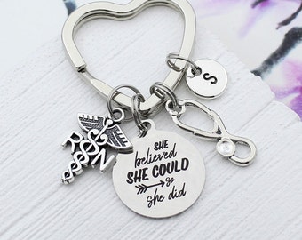 Nurse Graduation Gift, Nurse Keychain, Personalized Rn Bsn Np Lvn Pa Ma Lpn Gift, She Believed She Could So She Did Charm Accessory