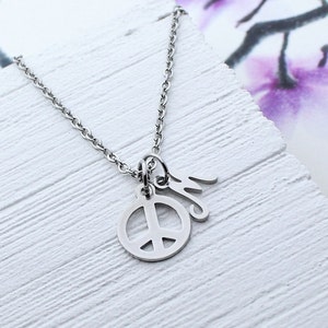 Personalized Peace Charm Necklace, Stainless Steel Peace Charm Jewelry, Peace Gift, Peace Sign Charm, Best Friend Gift, Peace Gift