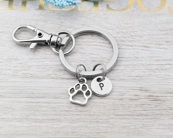 Personalized Paw Print Initial Keychain, Dog Paw Charm Accessories, Paw Print Keyring, Cat Paw Keychain, Pet Memorial Gift Accessory