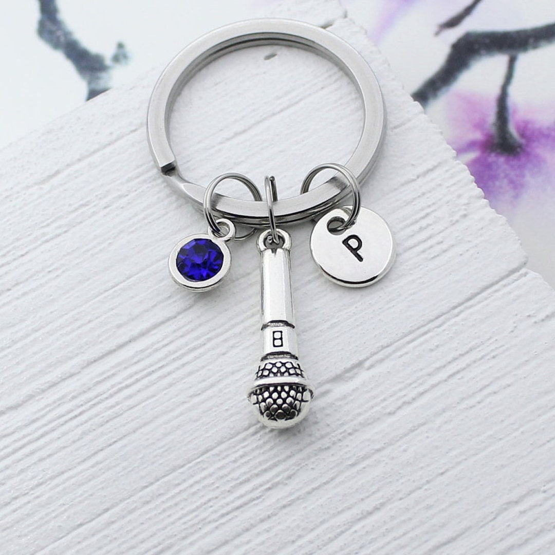 Microphone Charm Keychain Personalized Mic Keyring Music Etsy