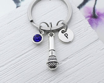 Microphone Charm Keychain, Personalized Mic Keyring, Music Gift, Gift for Singer, Speaker Jewelry Accessory