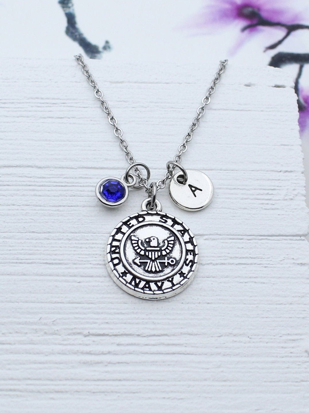 US Navy Charm Necklace, Personalized US Navy Charm Jewelry, Gift for