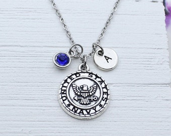 US Navy Charm Necklace, Personalized US Navy Charm Jewelry, Gift for Navy, Sailor Accessory, Military Gift, US Navy Gift, United States Navy