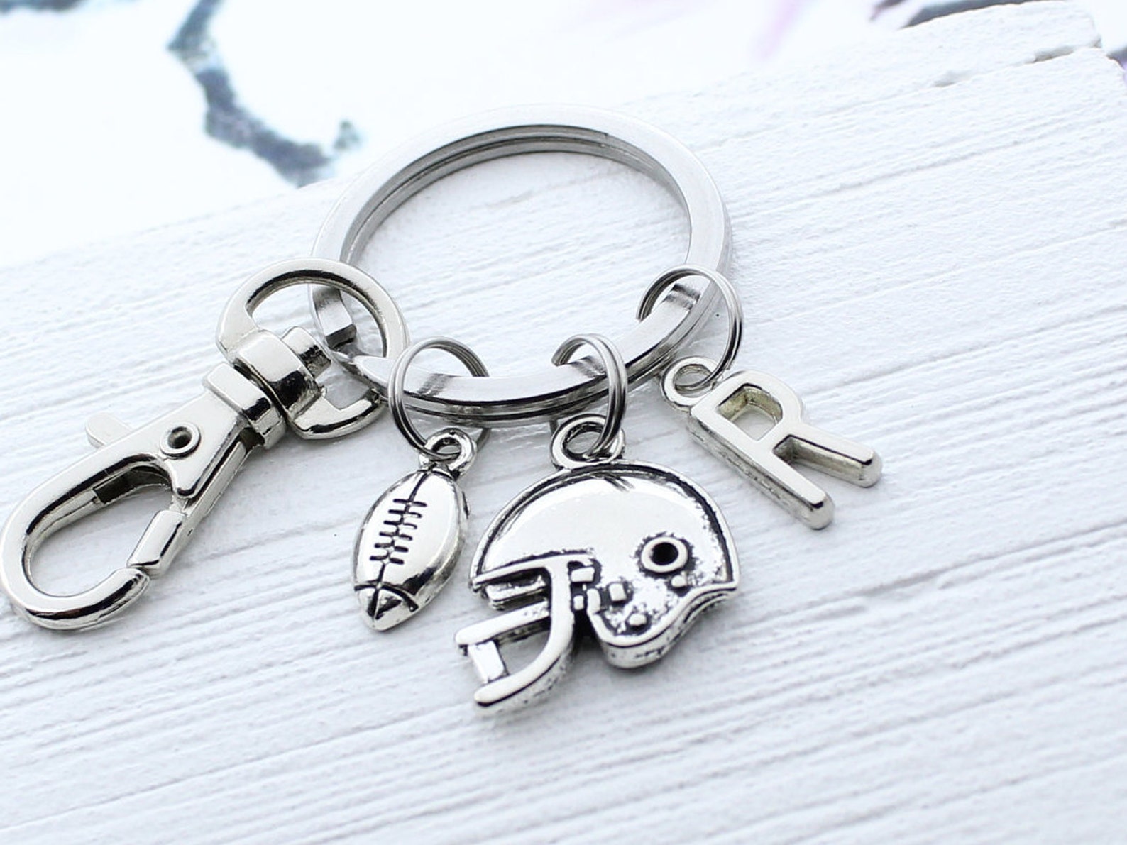 Football Helmet Keychain Personalized Football Charm Key Etsy