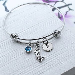 Personalized Mermaid Charm Bangle Bracelet, Mermaid Charm Jewelry, Themed Ocean Mermaid Gifts, Mermaid Lover, Mermaid Accessory