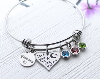 Love You to the Moon Jewelry, Love You to the Moon Charm Bangle Bracelet, Cadeau pour femme, maman, grand-mère, maman, femme, fille