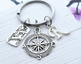 Compass Keychain: Personalized Initial, Traveler Gift