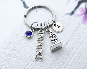 Personalized DNA Charm Keychain, Microscope Charm Jewelry, Gift for DNA, Scientist Biology Laboratory Charm Researcher Accessories, Forensic