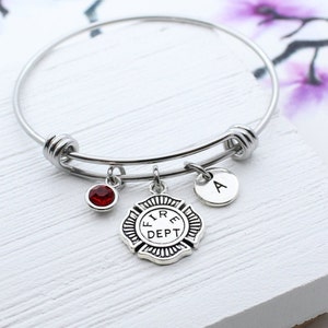 Personalized Firefighter Charm Bangle Bracelet, Fire Dept Gift, Fire Department Jewelry, Fire Women Gift, Firefighter Accessory