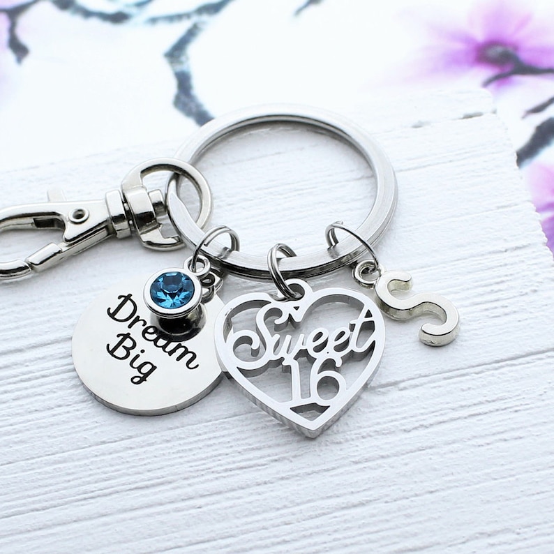 Personalized Sweet 16 Keychain 16th Birthday Charm Key Chain Etsy