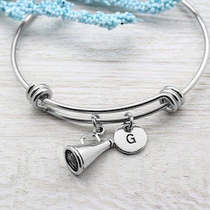 Megaphone Bracelet, Personalized Cheerleader Charm Bangle, Cheerleader Jewelry, Gift for Cheerleader, Cheerleader Team Gifts, Coach Gift