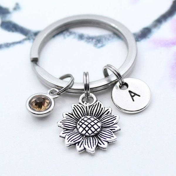 Sunflower Keychain, Personalized Sunflower Charm Key Chain, Sun Flower Charm Accessory, Birthday Gift, Flower Gift Idea, Gardening Gift