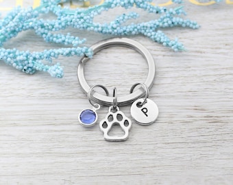 Personalized Paw Print Keychain: Initial & Birthstone Pet Memorial
