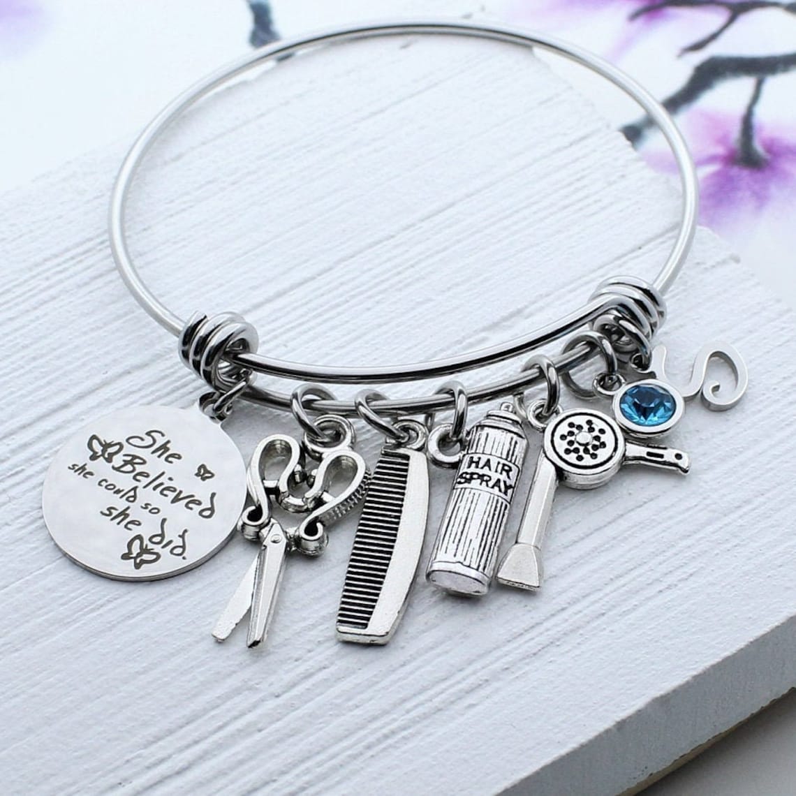 Cosmetology Graduation Gift Hairstylist Charm Bangle Etsy