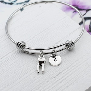 Dentist Bracelet, Dental Charm Bangle, Dentist Tooth Gift, Personalized Dental Assistant Charm, DH Charm Jewelry, 3D Tooth Charm Bracelet