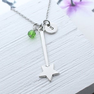 Personalized Magic Wand Charm Necklace, Wand Jewelry, Magic Star Wand Charm Accessory, Fairy tale Gift, Big Stick Wand Charm, Wand Themed