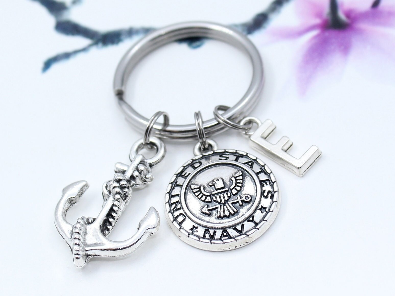 US Navy Keychain, Navy Anchor Charm Key Chain, Personalized Navy