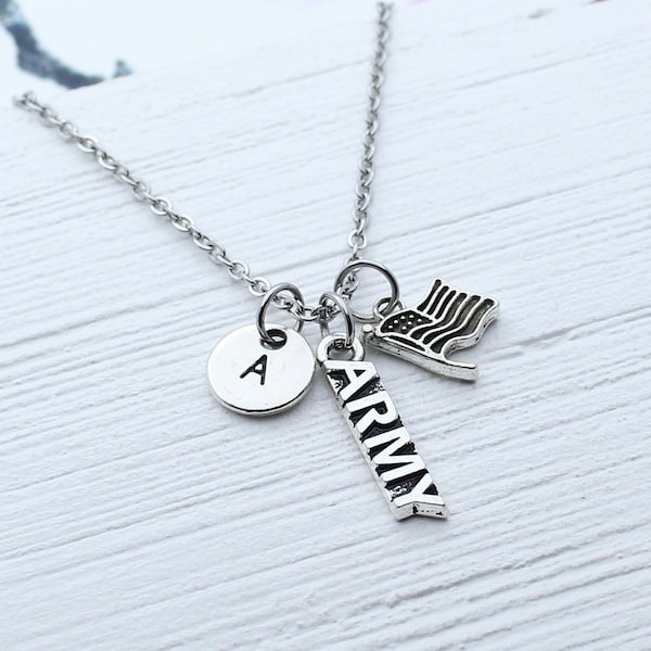 Personalized US Army Charm Necklace, Army Charm Jewelry, Army Mom Necklace, Army Wife Gift, Army Girlfriend Gift, Birthstone Army, USA