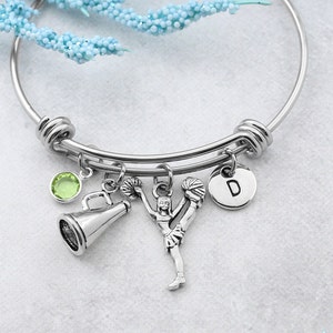 Cheerleader Bracelet, Personalized Cheerleader Charm Bangle, Cheerleader Jewelry, Gift for Cheerleader, Cheerleader Team Gifts, Coach Gift