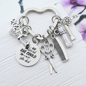 Cosmetology Graduation Gift for Hair Stylist, Hairstylist Charm Keychain, Personalized Hair Dresser Accessory, She Believed She Could