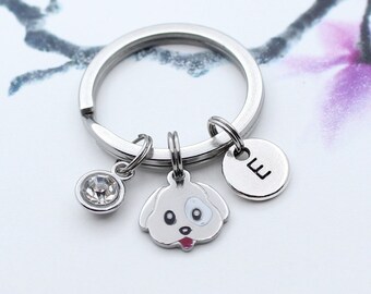 Cute Dog Emoji Keychain, Personalized Dog Charm Key Chain, Dog Gift, Dog Jewelry, Gift for Pet Lover, Animal Accessory, DIY Dog Keyring