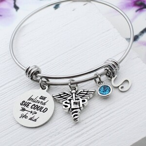 SLP Graduation Gift, Personalized SLP Charm Jewelry, Speech Language Pathologist Graduation Gift, Gift for Slp, SLP Charm Bangle Bracelet
