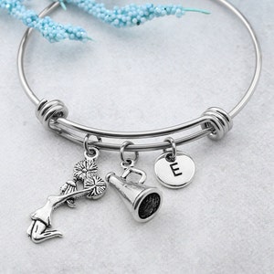 Cheerleader Girl Bracelet, Personalized Cheerleader Charm Bangle, Cheerleader Jewelry, Gift for Cheerleader, Cheerleader Team Gifts