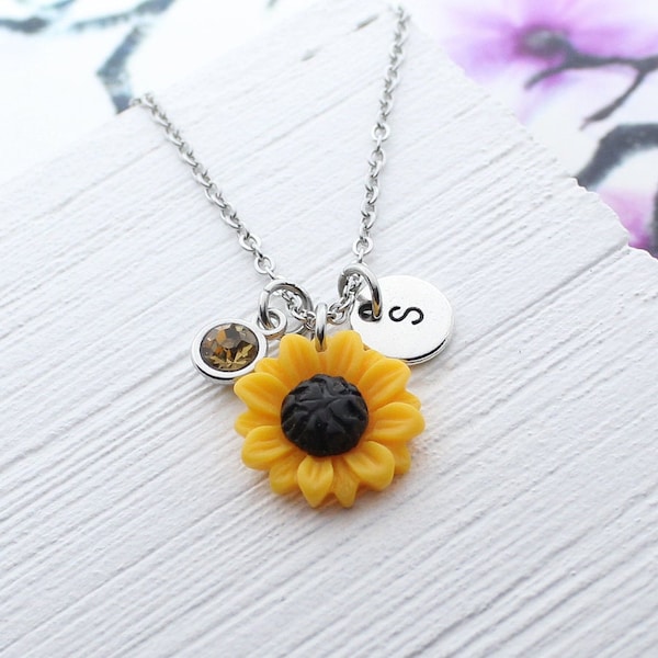 Resin Sunflower Necklace, Personalized Sun Flower Charm Necklace, Sunflower Jewelry, Daisy Gift, Birthday Gift, Gardening Gift, Bridesmaid