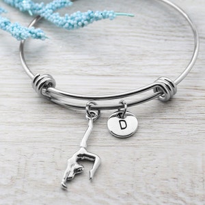 Gymnastics Bracelet, Personalized Gymnastics Charm Bangle, Gymnast Jewelry, Gift for Gymnastics Dance, Gymnastics Mom Gift Idea