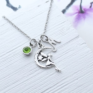 Tinkerbell Charm Necklace, Moon Fairy Charm Jewelry, Disney Tinkerbell Gift Idea, Fairy Tale Accessory, Personalized, Gift for Little Girl