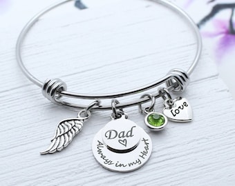 Bracelet commémoratif de maman, bracelet jonc de sympathie, papa, grand-père, grand-mère, fils, fille, soeur, frère, cadeau de perte, bijoux de charme