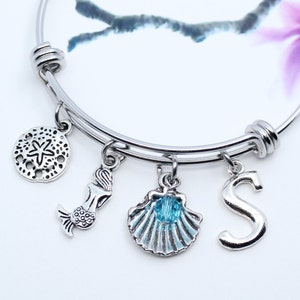 Mermaid Bracelet, Personalized Mermaid Charm Bangle Bracelet, Small Mermaid Jewelry, Sea Jewelry, Mermaid Gift Idea, Mermaid Lover, Birthday