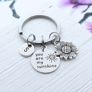 You are my Sunshine Sunflower Keychain, Personalized Sun Flower Key Chain, Sunflower Charm Accessory, Birthday Gift, Gift for Best Friend