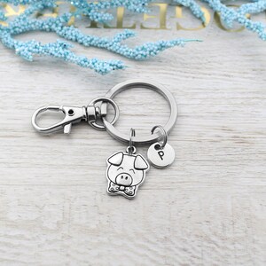 Personalized Bow Pig and Initial Keychain, Pig Charm Accessory, Farmer ...