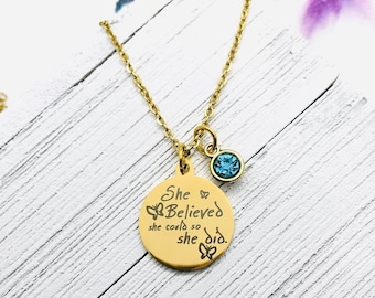 Graduation Gift, She Believed She Could So She Did Necklace, Gift for Her, Graduation Jewelry, Motivational Gifts, Inspirational Gift, Gold